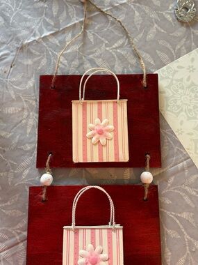 Pink & Cream Striped Decorative Hanging Plaques